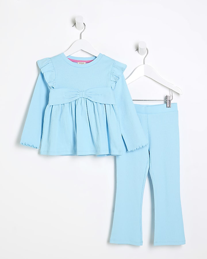 Mini Girls Turquoise Peplum Bow Top Set