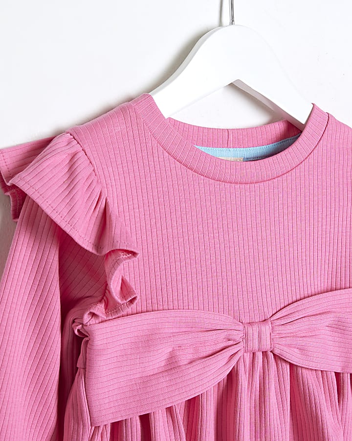 Mini Girls Pink Peplum Bow Top Set