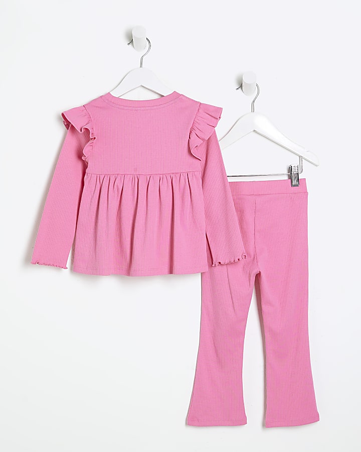 Mini Girls Pink Peplum Bow Top Set