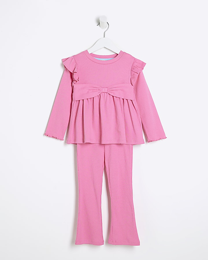 Mini Girls Pink Peplum Bow Top Set