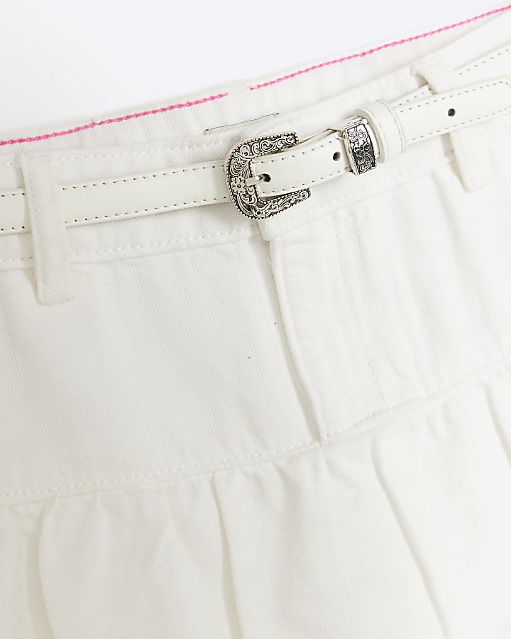 Girls White Denim Rara Skirt