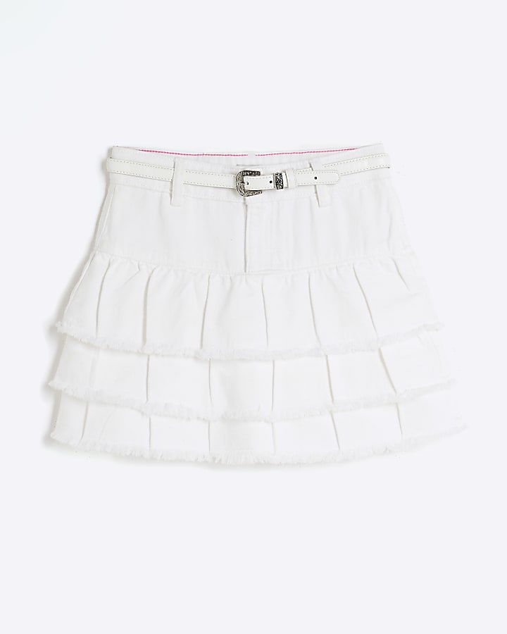 Girls White Denim Rara Skirt