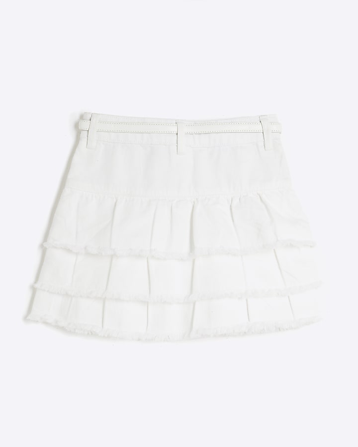 Girls White Denim Rara Skirt