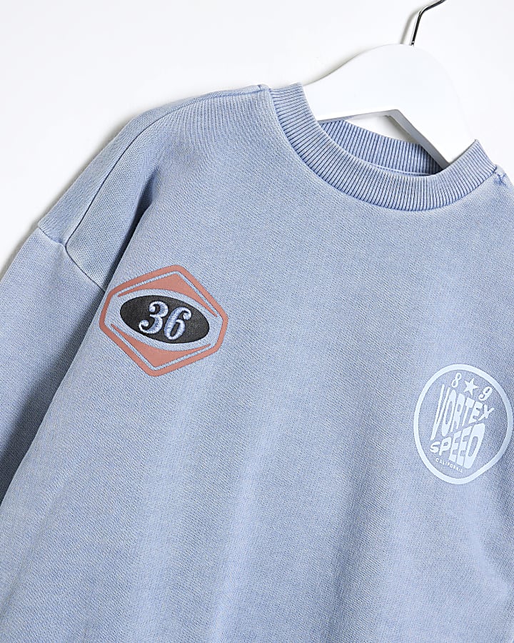 Mini Boys Blue Washed Graphic Set