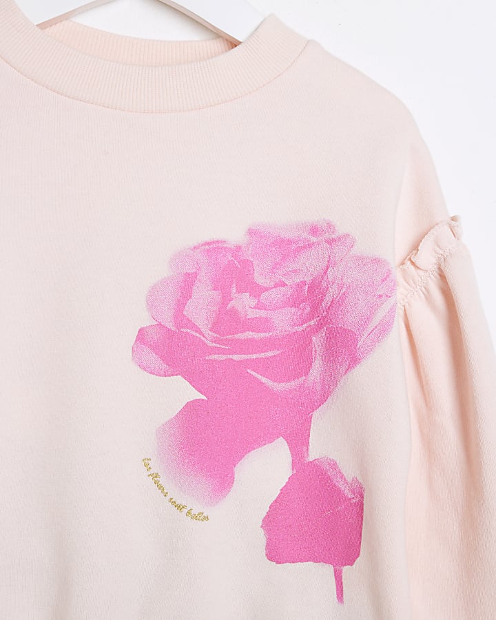 Mini Girls Pink Rose Sweatshirt Set