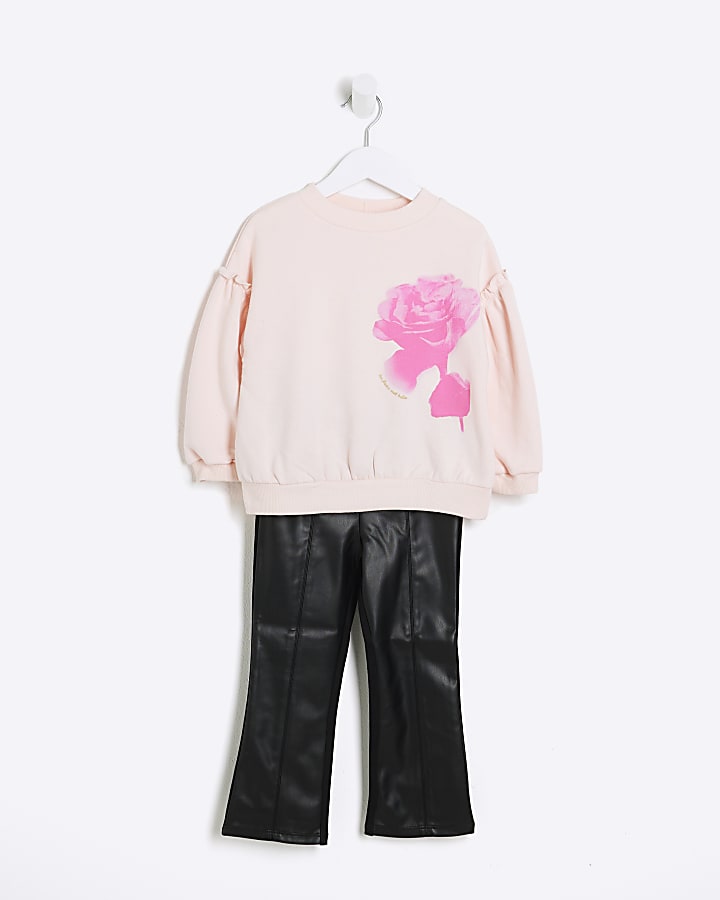 Mini Girls Pink Rose Sweatshirt Set