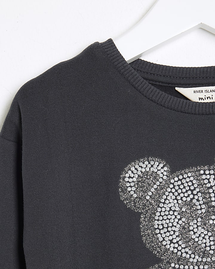 Mini Girls Black Glitter Bear Sweatshirt