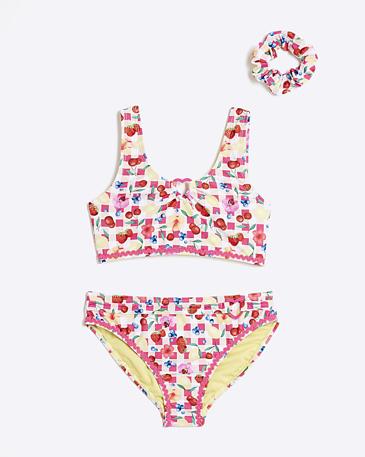 Girls Orange Gingham Fruit Bikini Set