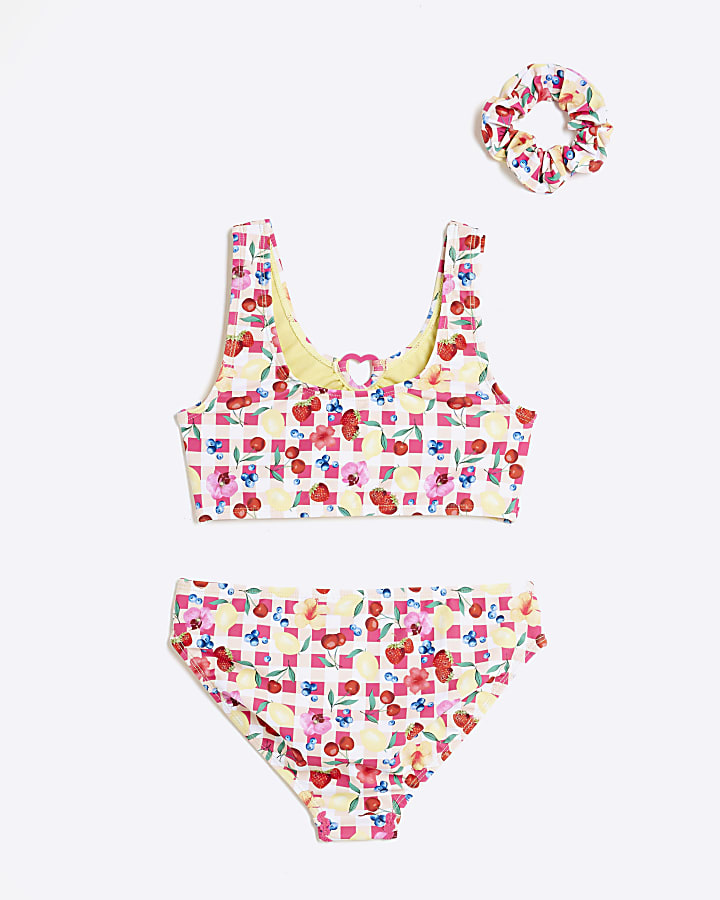 Girls Orange Gingham Fruit Bikini Set