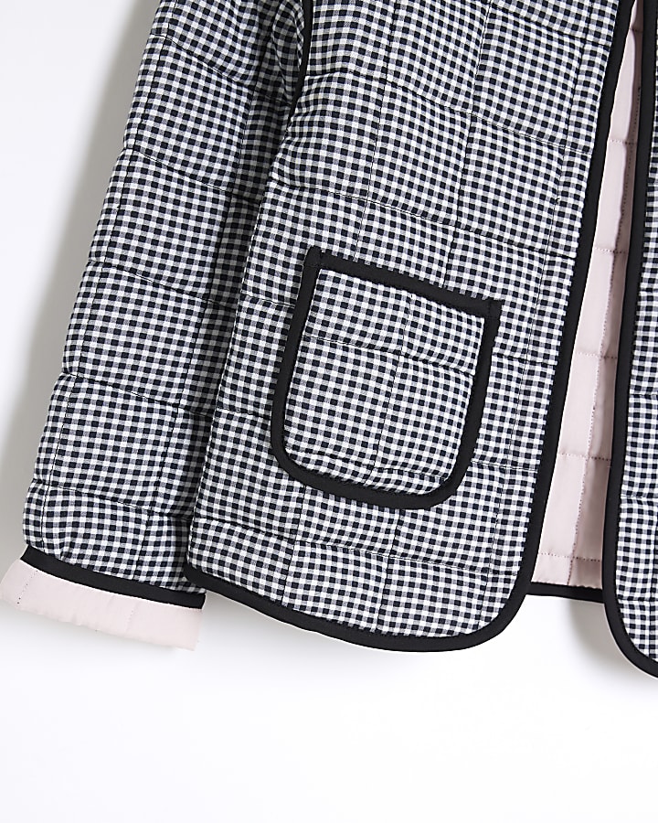 Girls Black Gingham Quilted Jacket