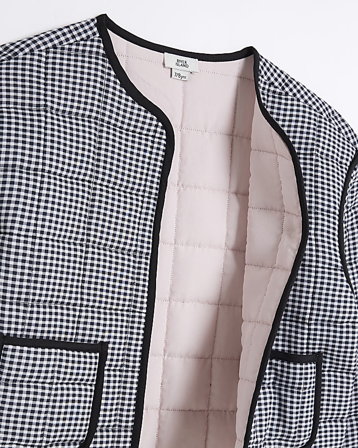 Girls Black Gingham Quilted Jacket