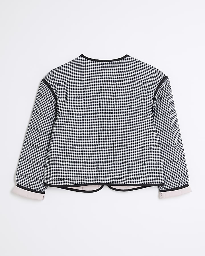 Girls Black Gingham Quilted Jacket