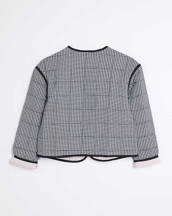 Girls Black Long Sleeve Gingham House Coat