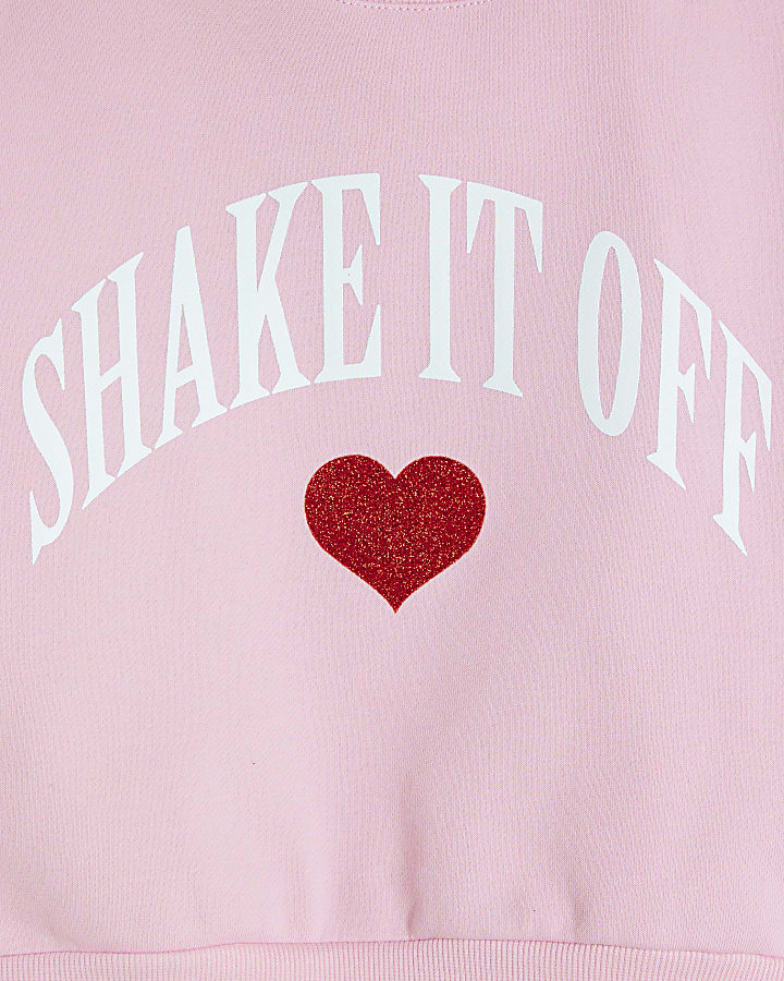 Girls Pink Glitter Heart Sweatshirt