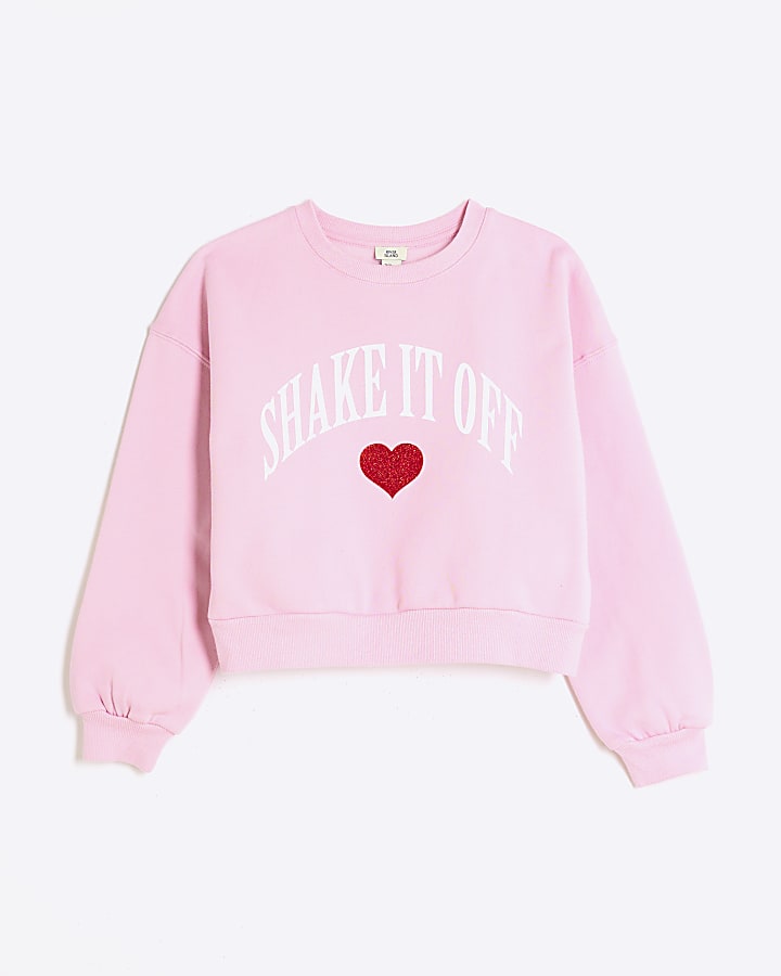 Girls Pink Glitter Heart Sweatshirt