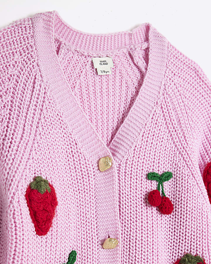 Girls Pink 3D Fruit Cardigan