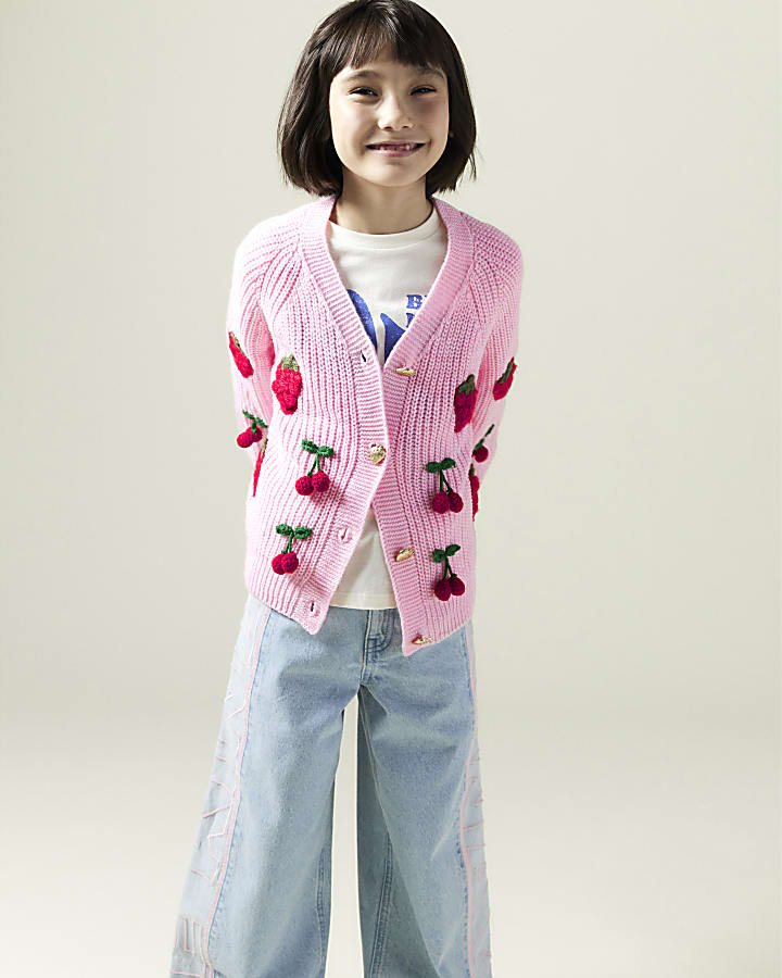 Girls Pink 3D Fruit Cardigan