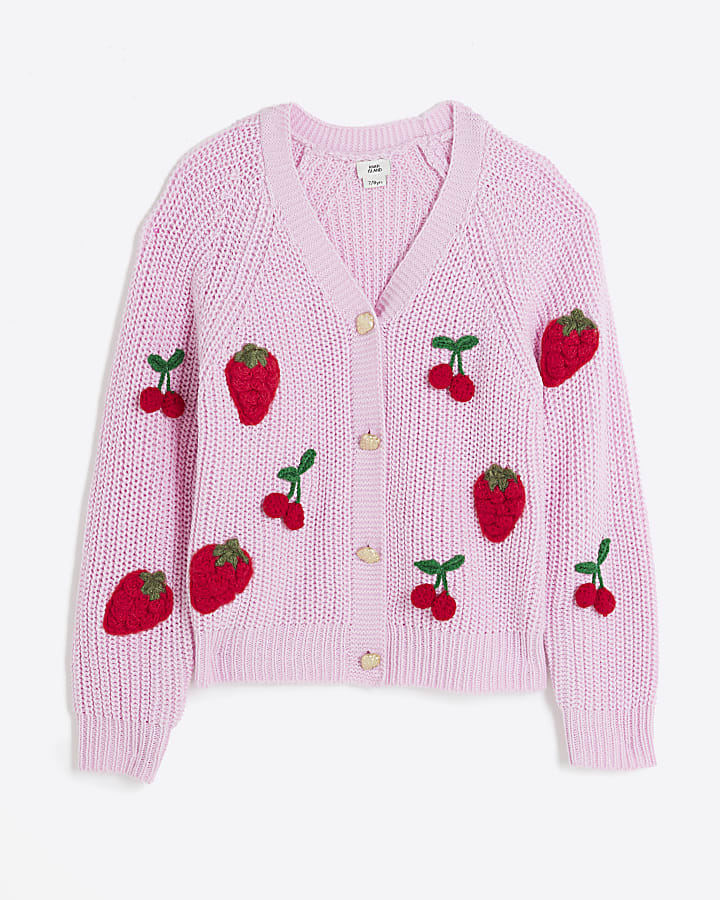 Girls Pink 3D Fruit Cardigan