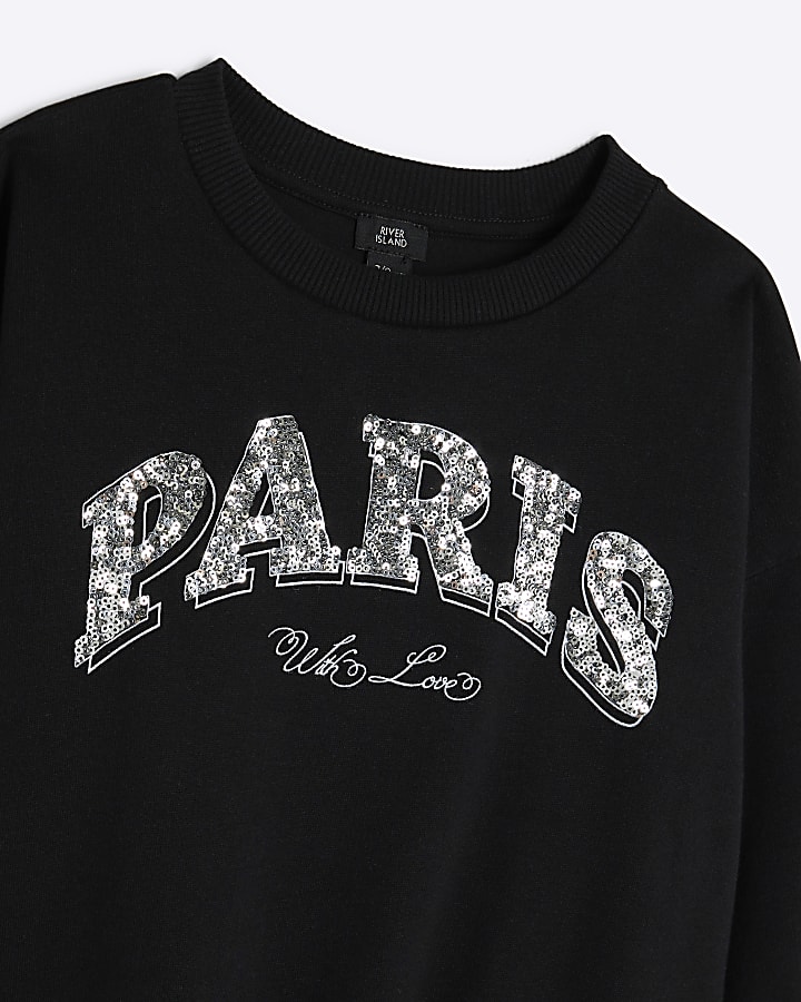 Girls Black Paris Sequin Sweatshirt