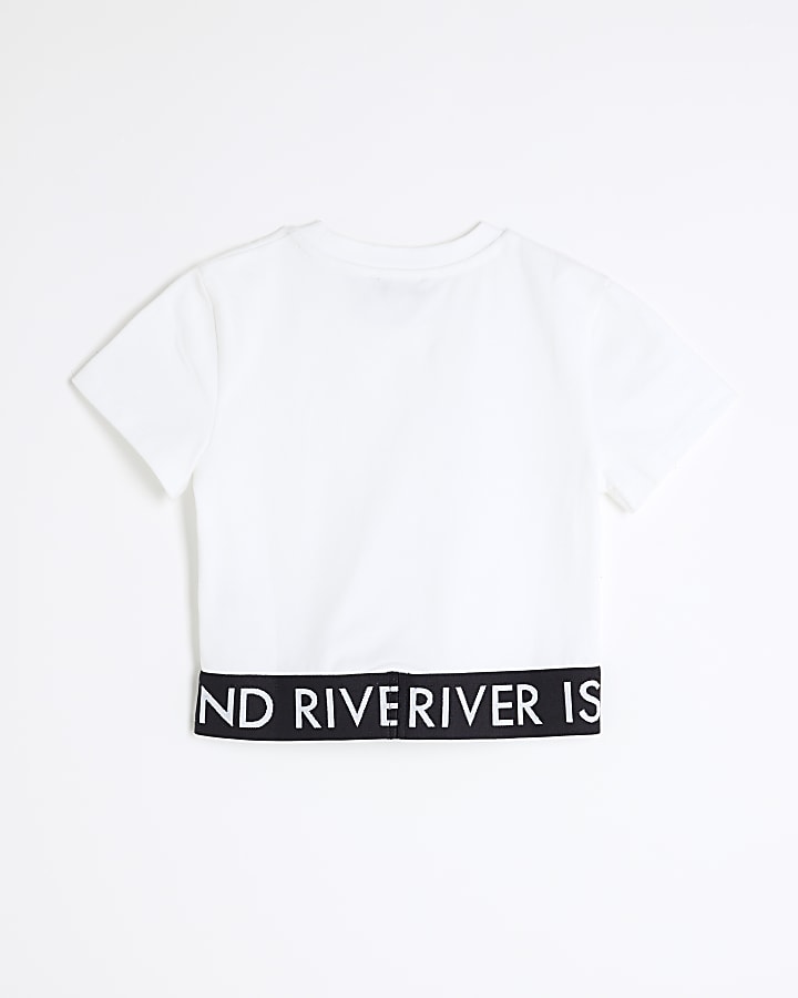 Girls White RI Waistband Crop Top