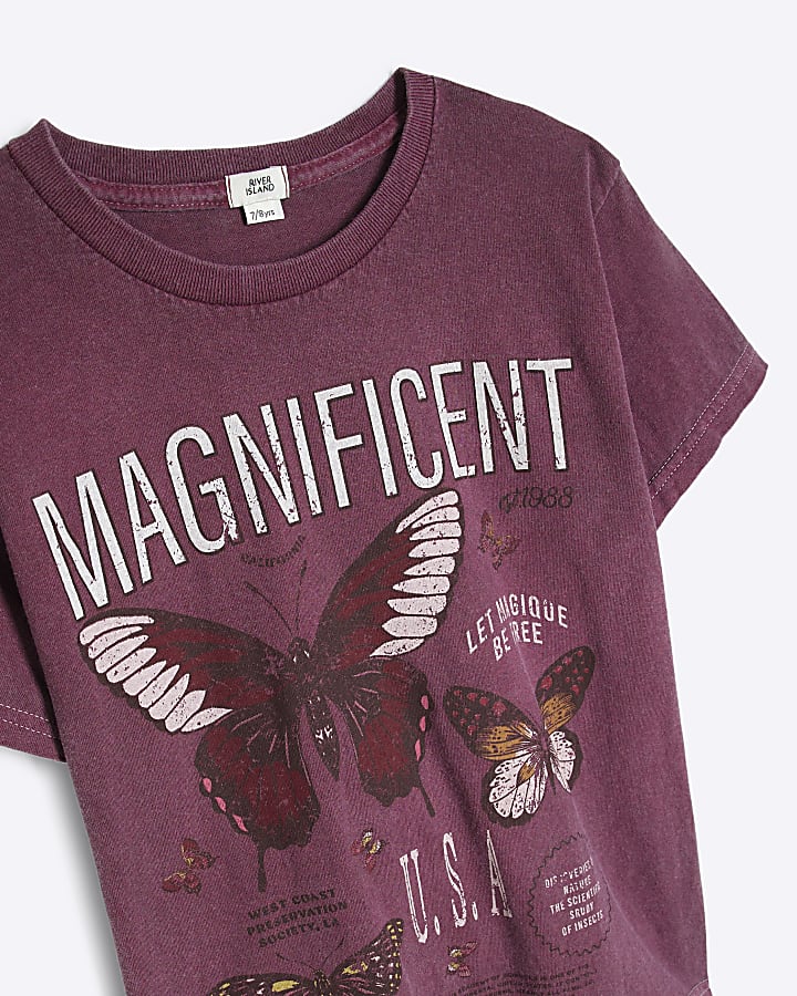 Girls Purple Magnificent Butterfly T-Shirt