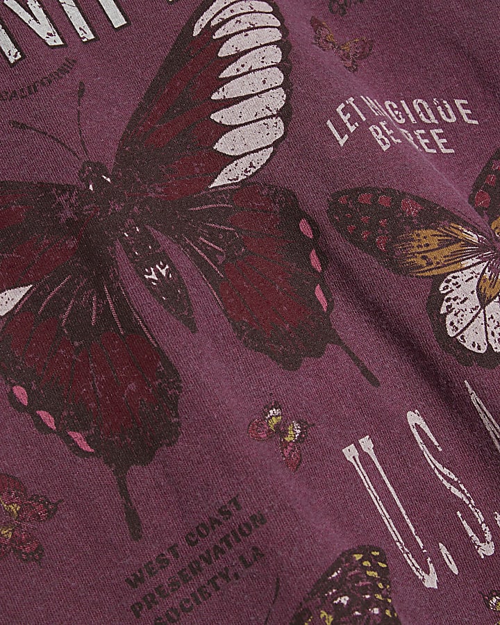 Girls Purple Magnificent Butterfly T-Shirt