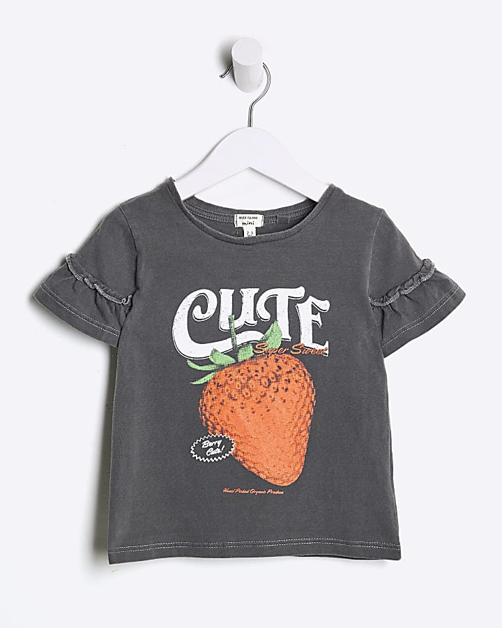 Mini Girls Grey Strawberry T-Shirt