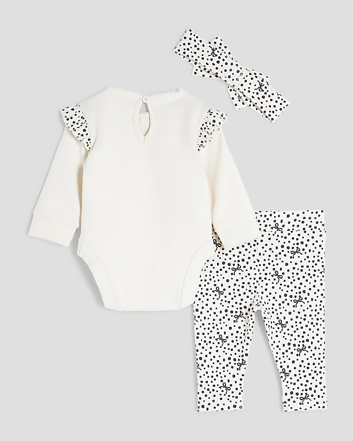 Baby Girls White Bow Bodysuit And Legging Set