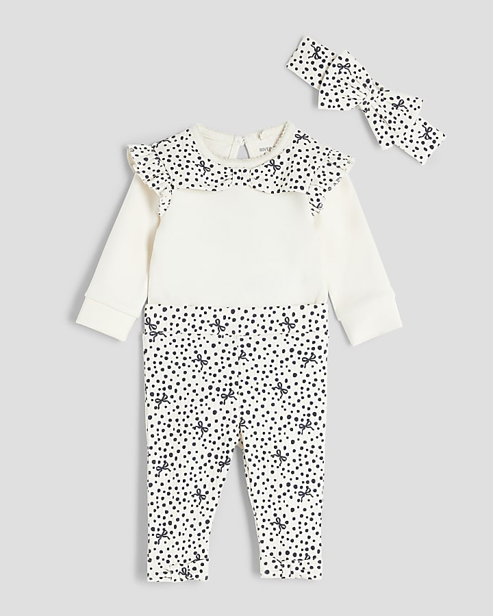 Baby Girls White Bow Bodysuit And Legging Set