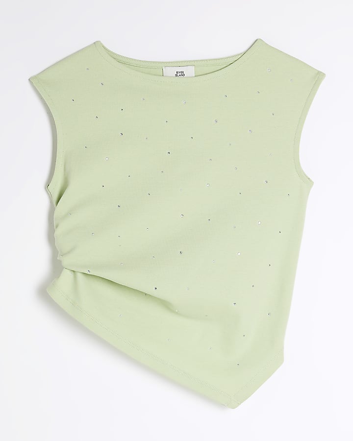 Girls Green Ruched Sparkle Top