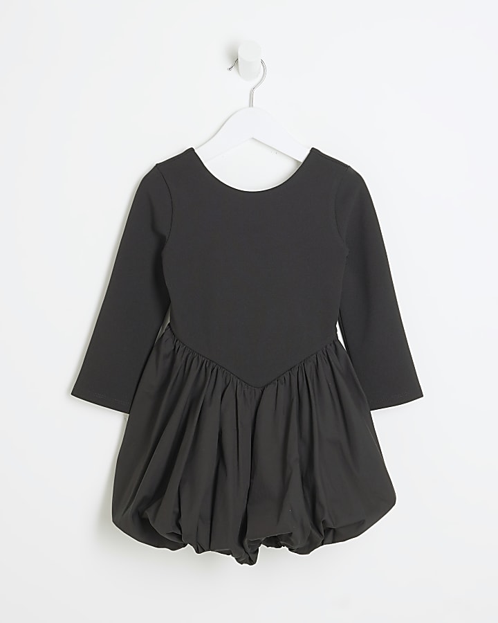 Mini Girls Black Scuba Bubble Hem Dress