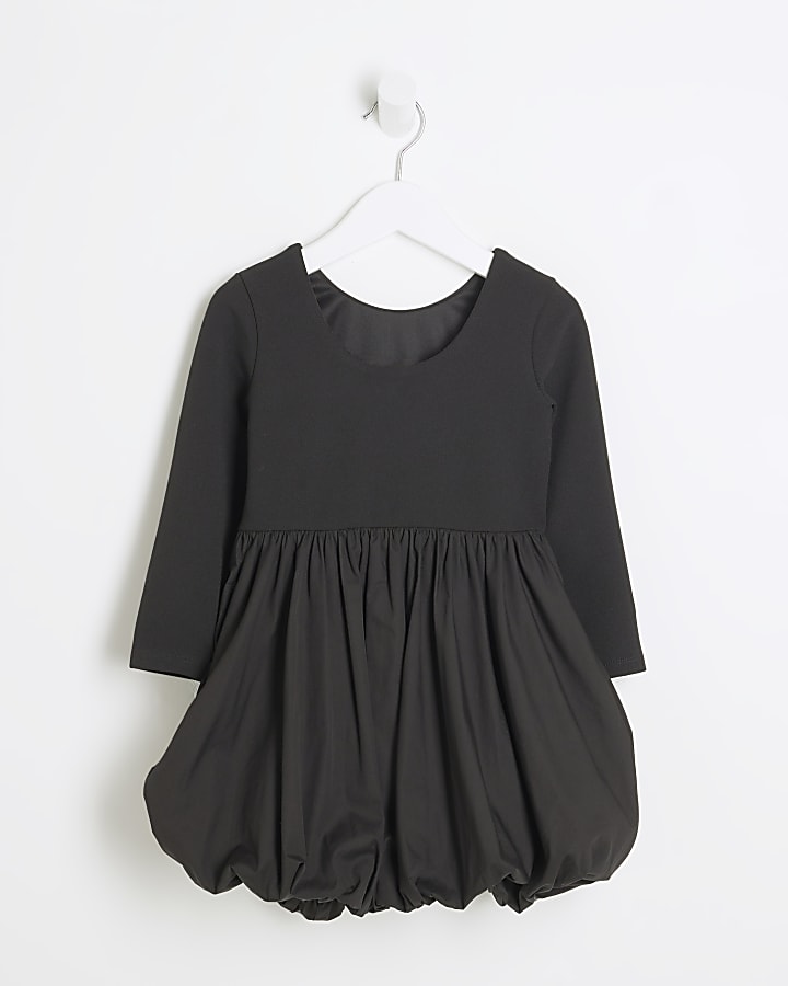 Mini Girls Black Scuba Bubble Hem Dress