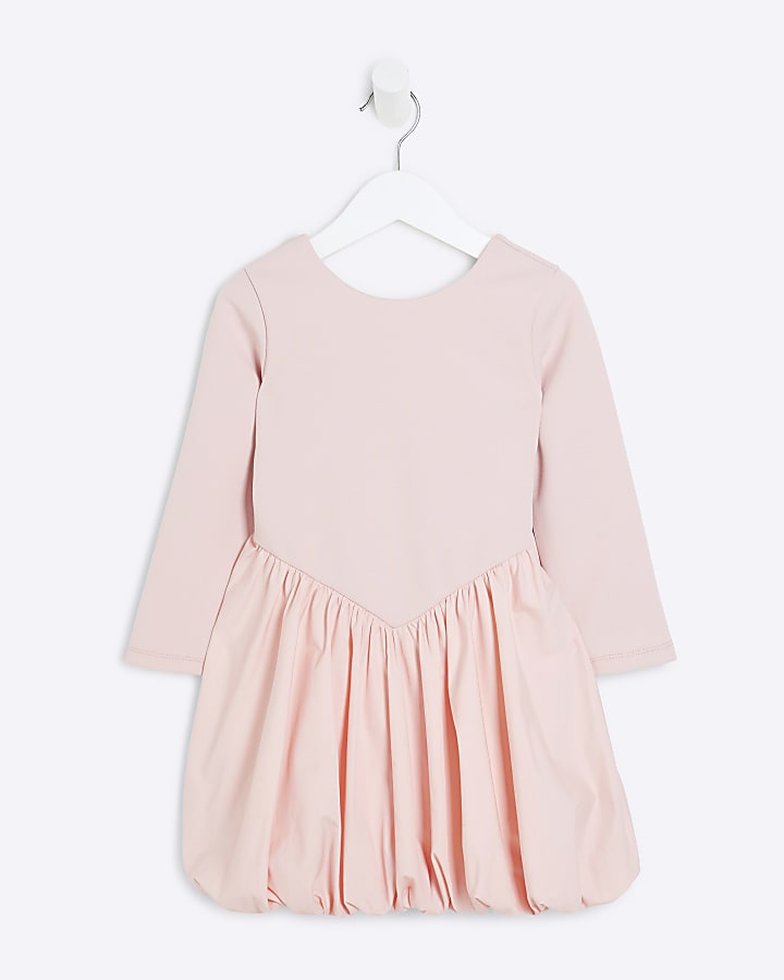 Mini Girls Pink Scuba Bubble Hem Dress