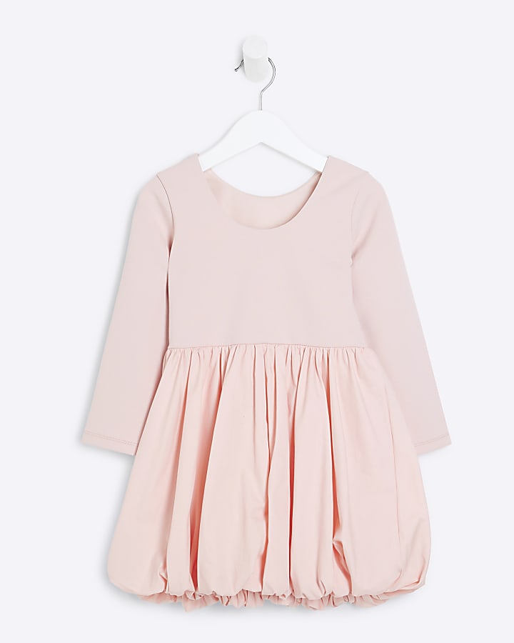 Mini Girls Pink Scuba Bubble Hem Dress