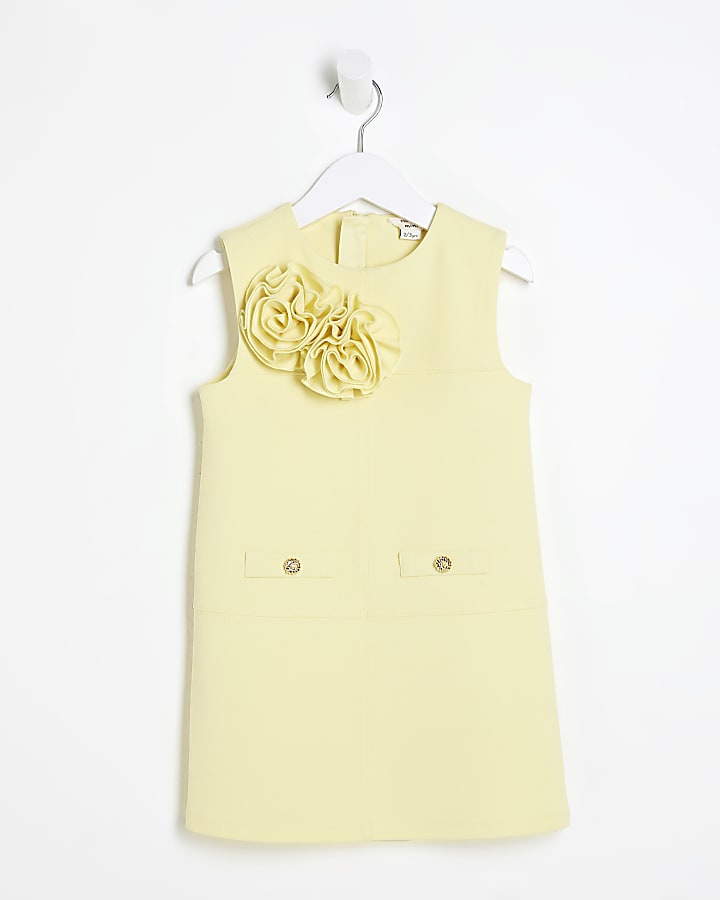 Mini Girls Yellow Scuba Corsage Shift Dress