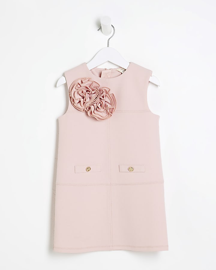 Mini Girls Pink Scuba Corsage Shift Dress