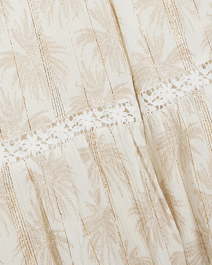 Mini Girls Cream Palm Shimmer Trousers Set