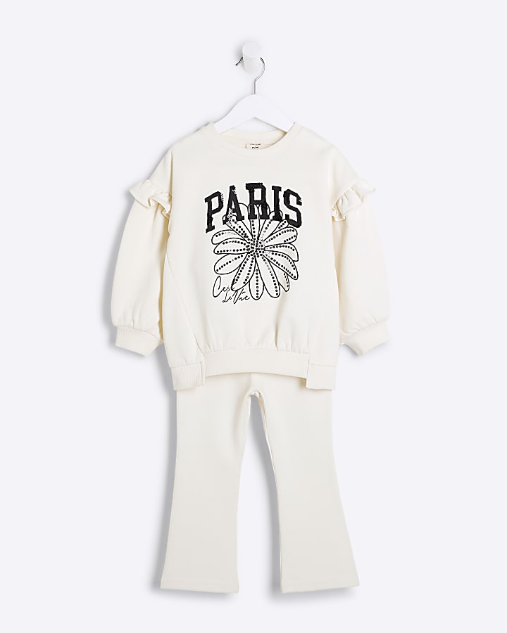 Mini Girls Cream Paris Flower Sweatshirt Set