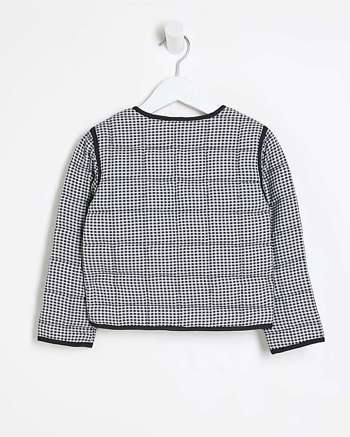 Mini Girls Black Gingham Quilted Jacket