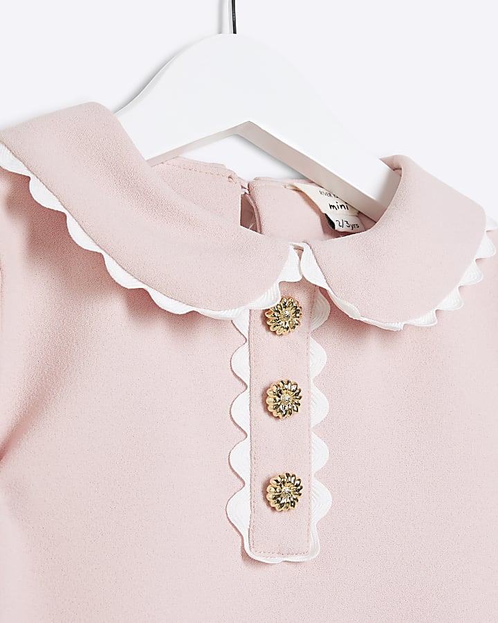 Mini Girls Pink Collared Top Set