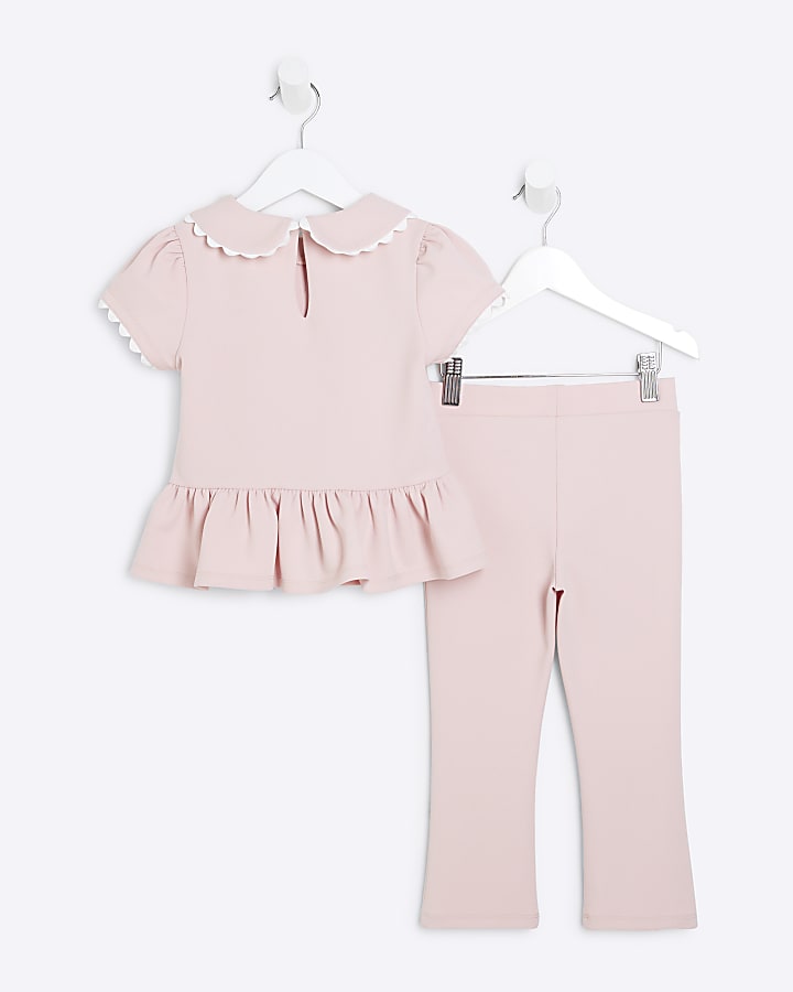 Mini Girls Pink Collared Top Set