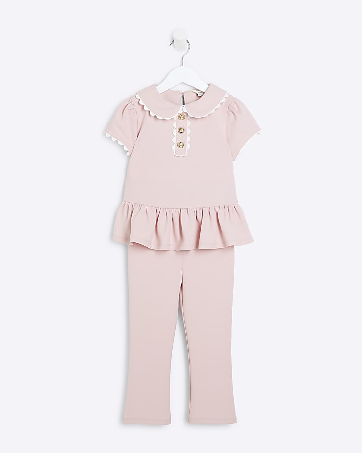 Mini Girls Pink Collared Top Set