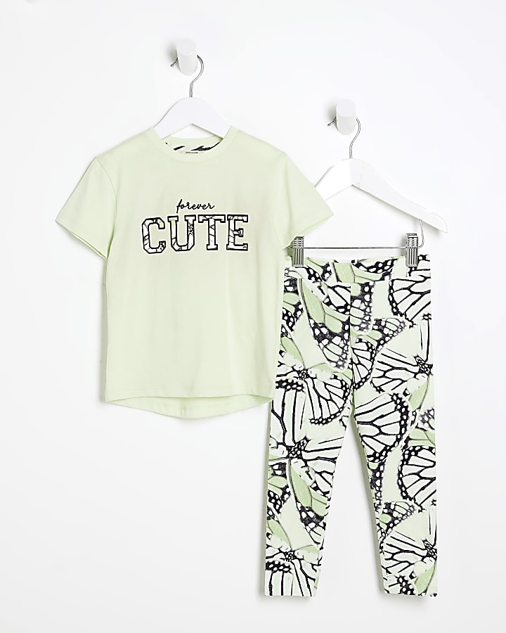 Mini Girls Green Butterfly Top & Leggings Set