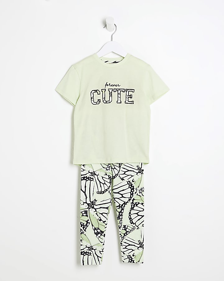 Mini Girls Green Butterfly Top & Leggings Set