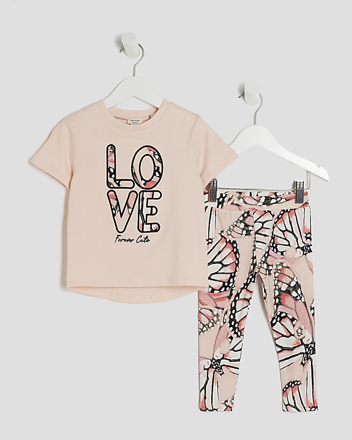 Mini Girls Pink Butterfly Top & Leggings Set