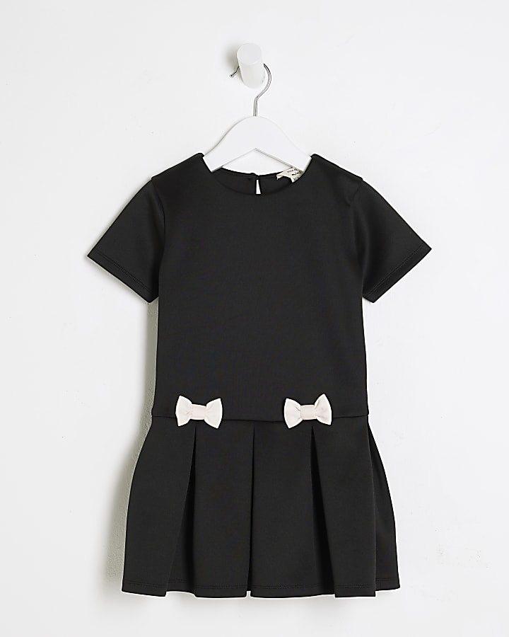 Mini Girls Black Scuba Bow Dress