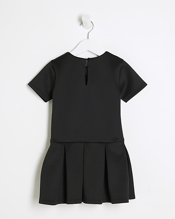 Mini Girls Black Scuba Bow Dress