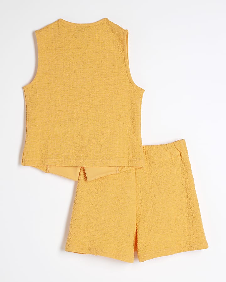 Girls Orange Textured Waistcoat Set