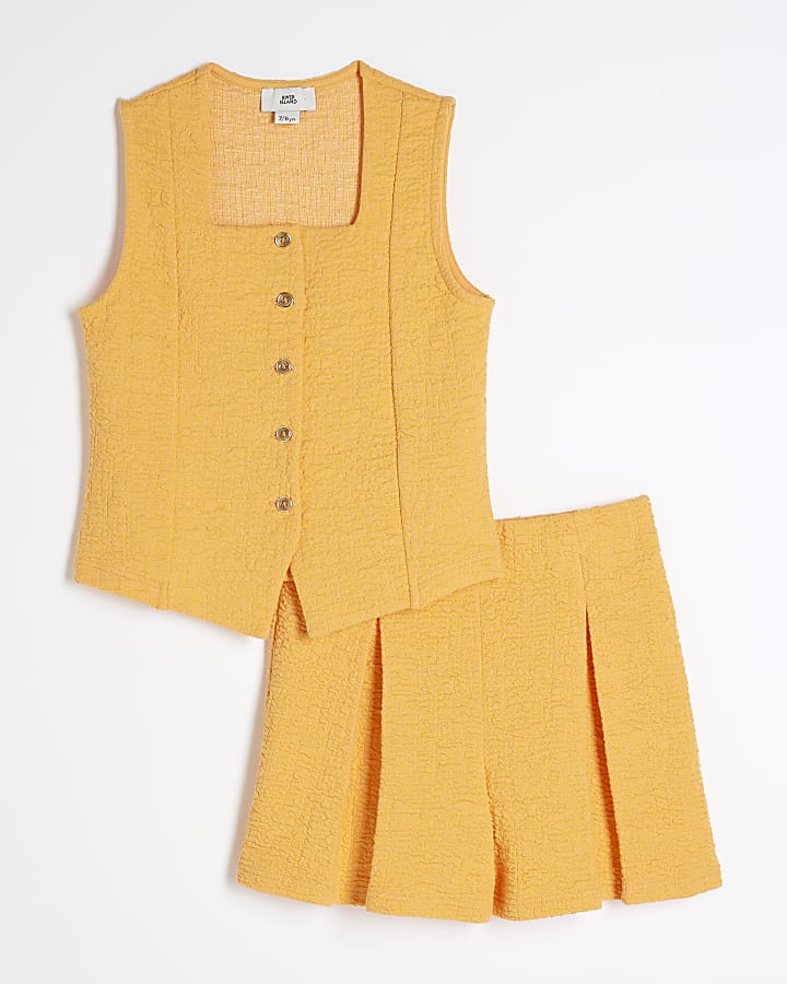 Girls Orange Textured Waistcoat Set