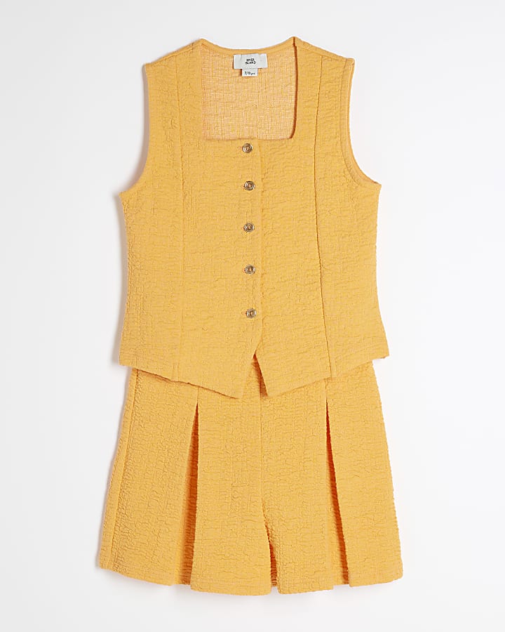 Girls Orange Textured Waistcoat Set